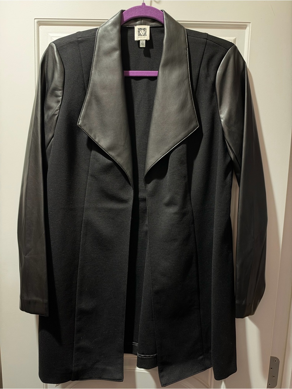 Anne Klein Black Mixed-Media Open Front Blazer